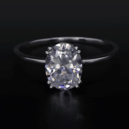 Extravagant sterling silver ring with a 7x9mm oval AAAAA zirconia in solitaire setting